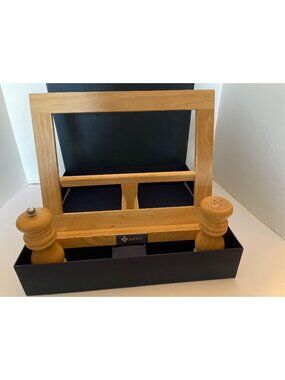 New Wood Tabletop Easel Cookbook Stand Matching Salt Shaker and Pepper Grinder